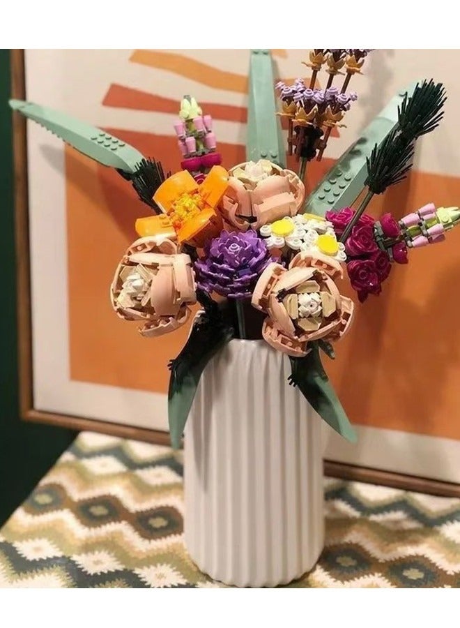 Flower Bouquet Building Decoration Set - Artificial Flowers with Roses, Decorative Home Accessories, Gift,Building Toys,756 Pieces - Image 4